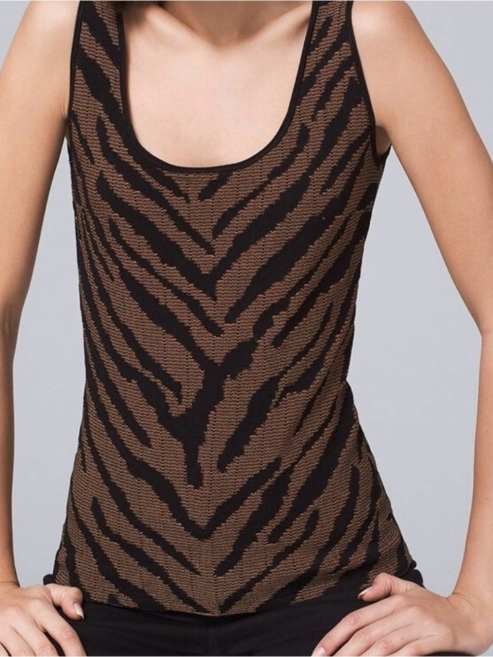 White House Black Market Sleeveless Zebra Print Knit Tank - Brown & Black
